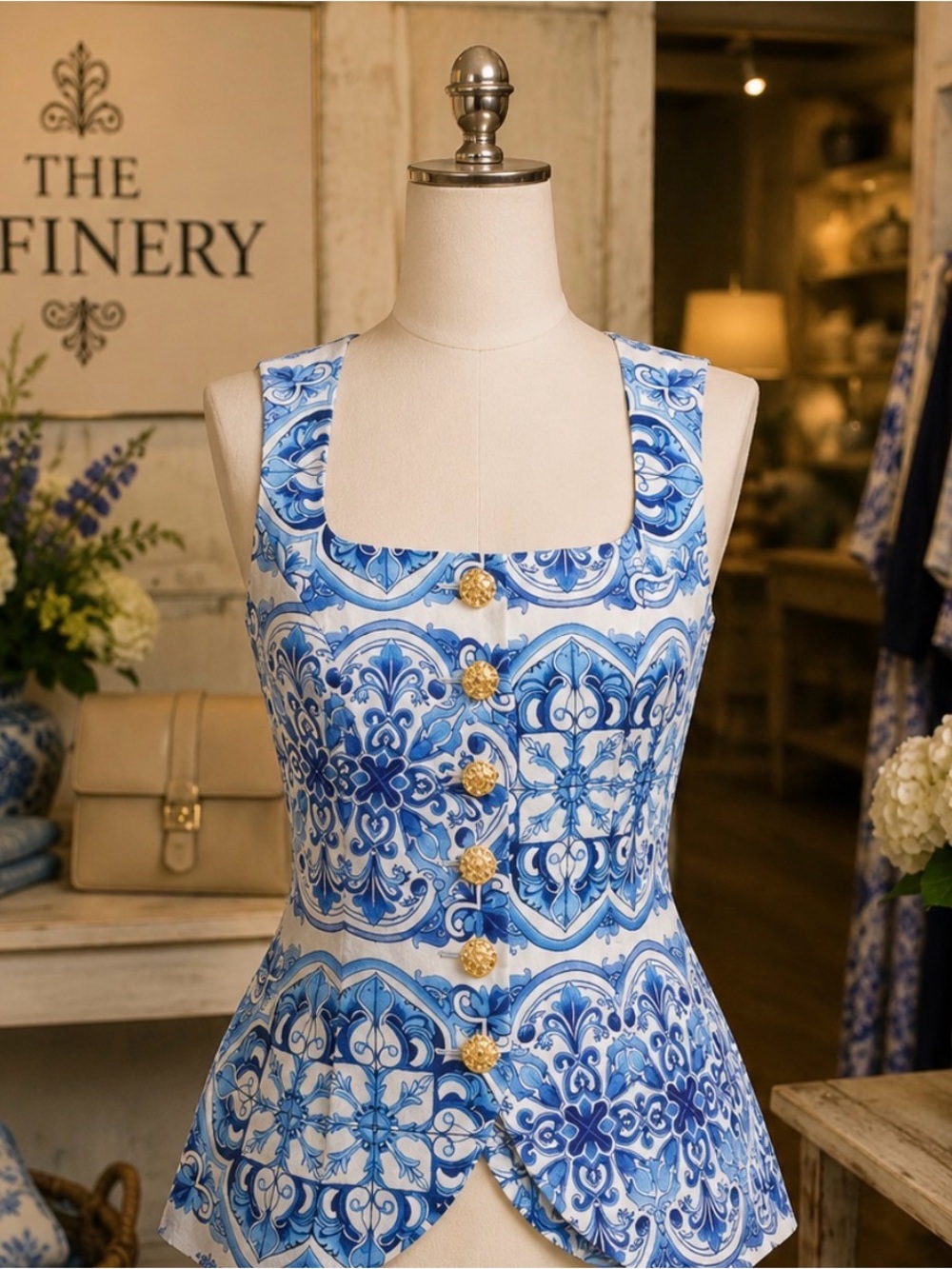 MESTIZA- blue Lilly pattern top NWT